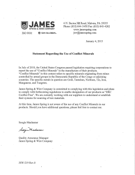 james spring & wire minerals statement